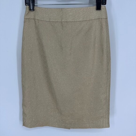 J. Crew Pencil Skirt 2 Metallic Silk Textured Gold Preppy Classic Party Holiday - Picture 1 of 5